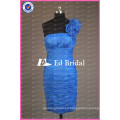 ED Bridal Beautiful Floral One Shoulder Ruched Organza Short Sheath Blue Bridesmaid Dress Patterns